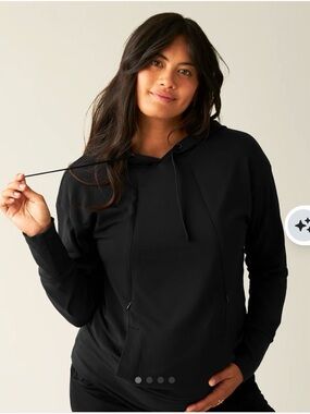 Kindred Bravely Black Brushed Bamboo Maternity & Nursing Pullover Hoodie - M